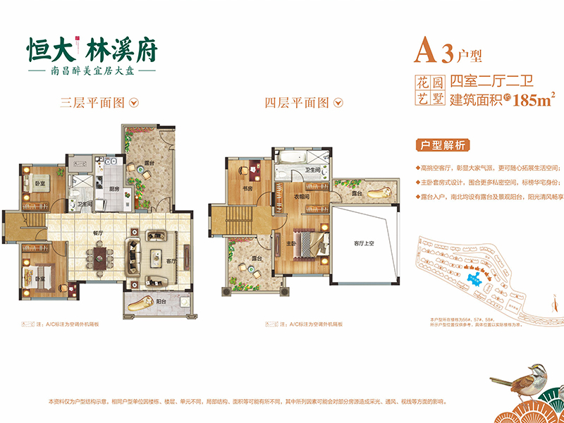 新房 湾里区 恒大林溪府 楼盘户型  a3 户型方正南北通透明厨明卫